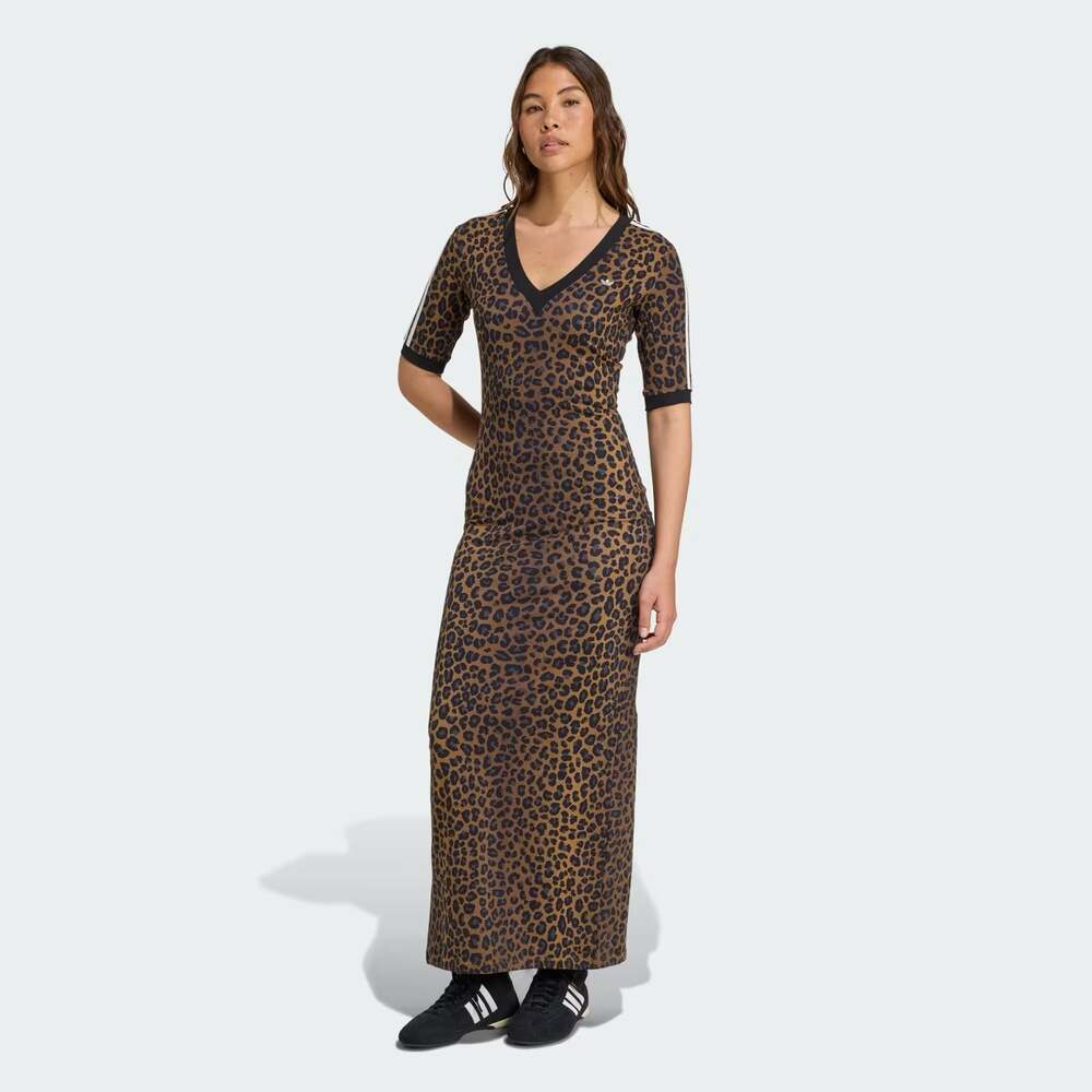 adidas Originals Leopard V-Neck Maxi Dress, XS